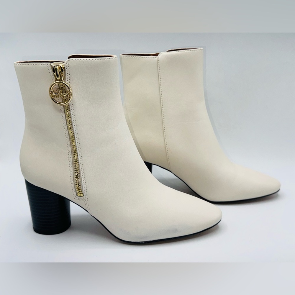 COACH Iris Bootie G5303 Ivory Size 5 Leather Side Zip Block Heel 2¾" Lightweight